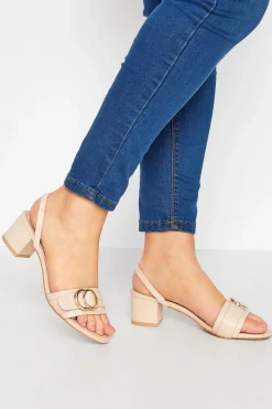 Limited Collection Limited Collection Beige Brown Buckle Slingback Block Heel Sandal In Wide E Fit