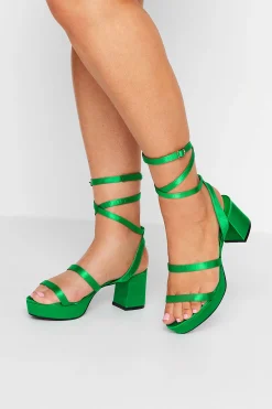 Limited Collection Limited Collection Green Satin Strappy Platform Heels In Wide E Fit & Extra Wide Eee Fit