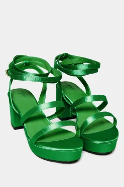 Limited Collection Limited Collection Green Satin Strappy Platform Heels In Wide E Fit & Extra Wide Eee Fit