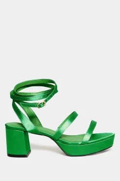 Limited Collection Limited Collection Green Satin Strappy Platform Heels In Wide E Fit & Extra Wide Eee Fit