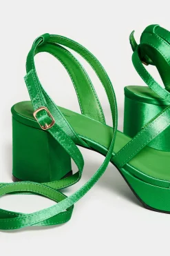 Limited Collection Limited Collection Green Satin Strappy Platform Heels In Wide E Fit & Extra Wide Eee Fit