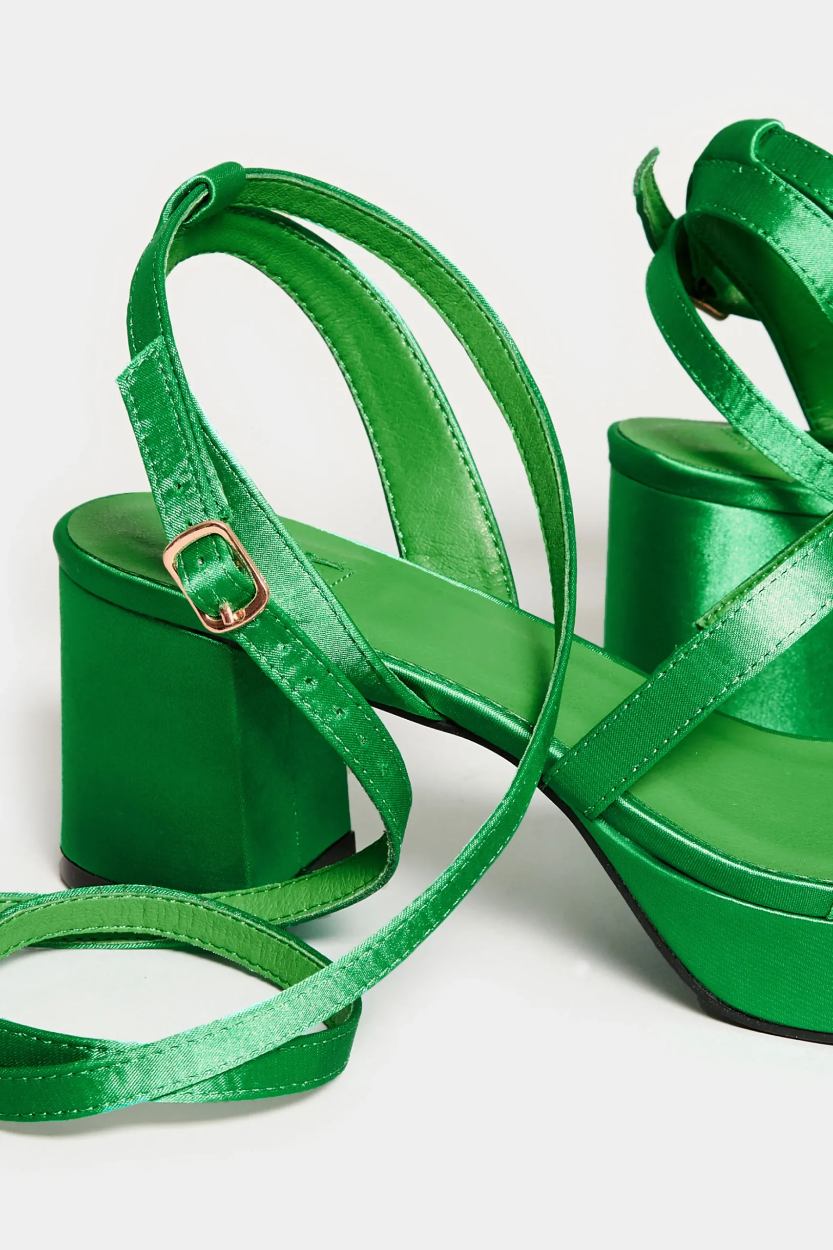 Limited Collection Limited Collection Green Satin Strappy Platform Heels In Wide E Fit & Extra Wide Eee Fit