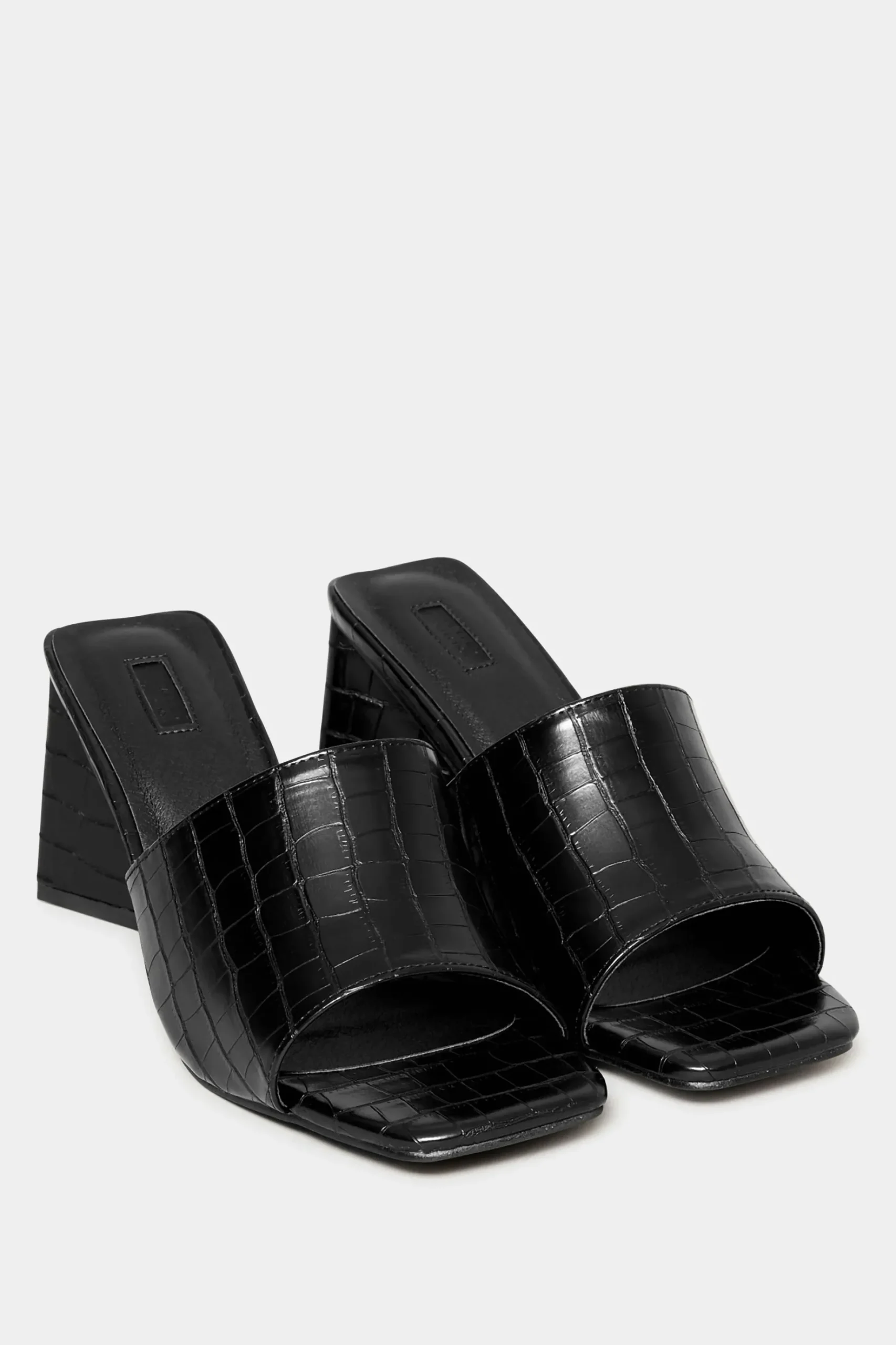 Limited Collection Limited Collection Black Triangular Heeled Croc Mules In Wide E Fit & Extra Wide Eee Fit