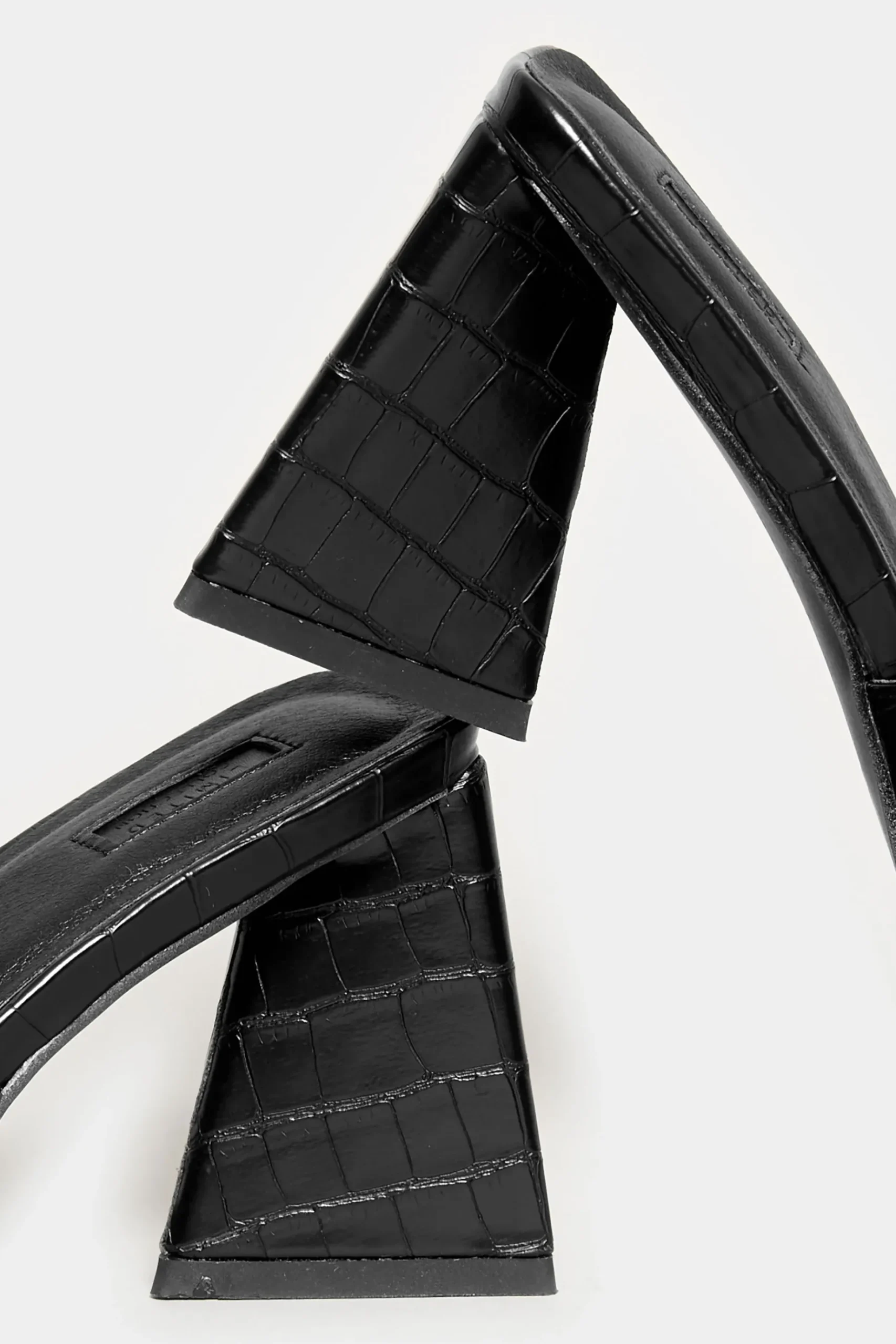 Limited Collection Limited Collection Black Triangular Heeled Croc Mules In Wide E Fit & Extra Wide Eee Fit