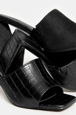 Limited Collection Limited Collection Black Triangular Heeled Croc Mules In Wide E Fit & Extra Wide Eee Fit