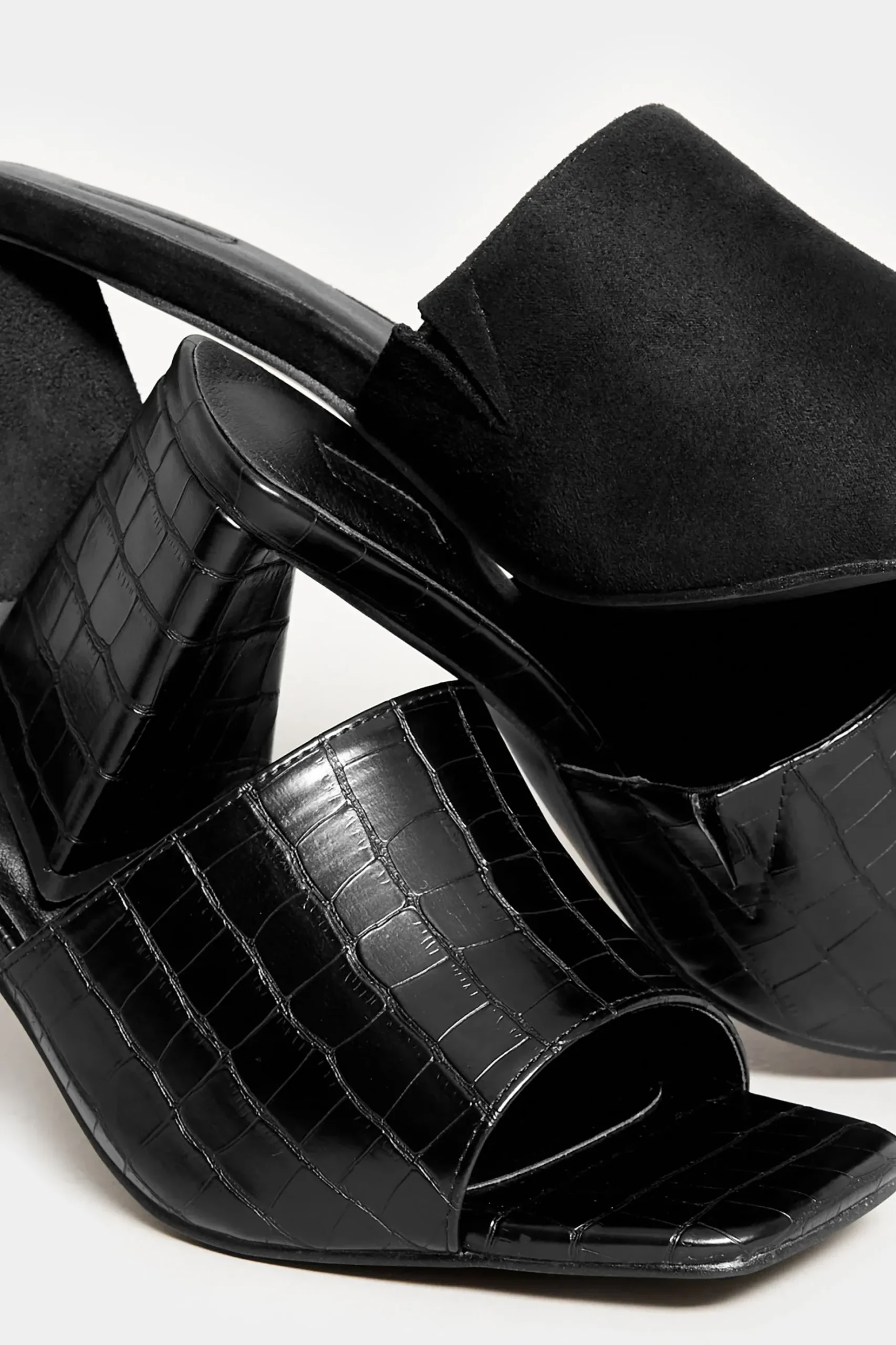 Limited Collection Limited Collection Black Triangular Heeled Croc Mules In Wide E Fit & Extra Wide Eee Fit