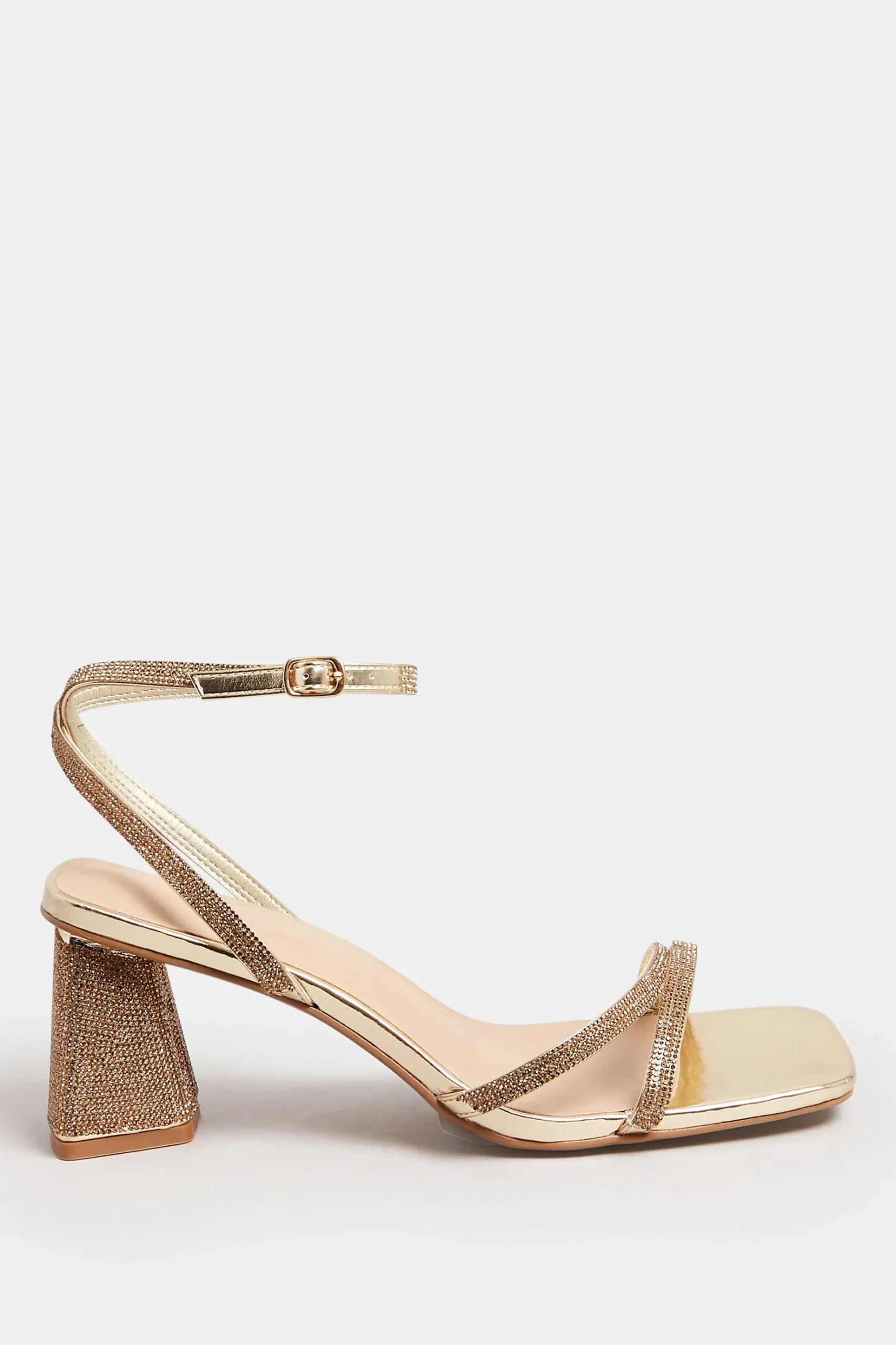 Limited Collection Limited Collection Gold Diamante Strappy Heel Sandals In Wide E Fit & Extra Wide Eee Fit