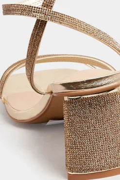 Limited Collection Limited Collection Gold Diamante Strappy Heel Sandals In Wide E Fit & Extra Wide Eee Fit
