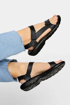 Limited Collection Limited Collection Black Adjustable Strap Sandals In Wide E Fit