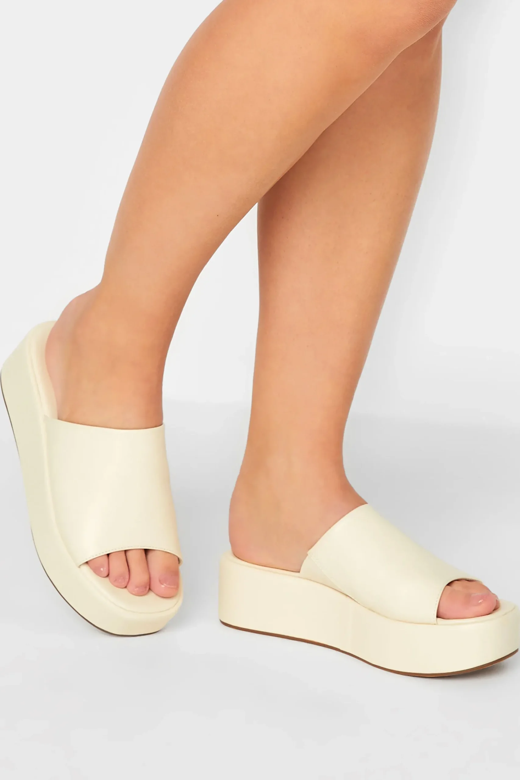 Limited Collection Limited Collection White Platform Mule Sandals In E Wide Fit & Eee Extra Wide Fit