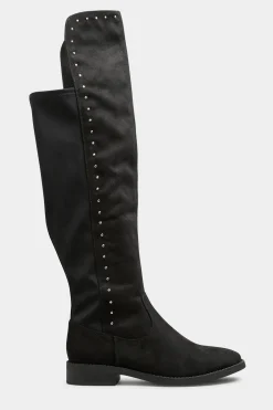 Limited Collection Limited Collection Black Stud Over The Knee Boots In Wide E Fit & Extra Wide Eee Fit