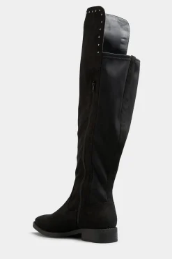 Limited Collection Limited Collection Black Stud Over The Knee Boots In Wide E Fit & Extra Wide Eee Fit