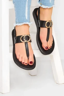 Limited Collection Limited Collection Black & Gold Double Ring Sandals In Wide E Fit & Extra Wide Eee Fit
