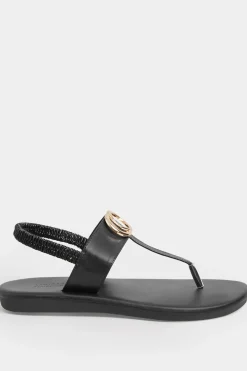 Limited Collection Limited Collection Black & Gold Double Ring Sandals In Wide E Fit & Extra Wide Eee Fit