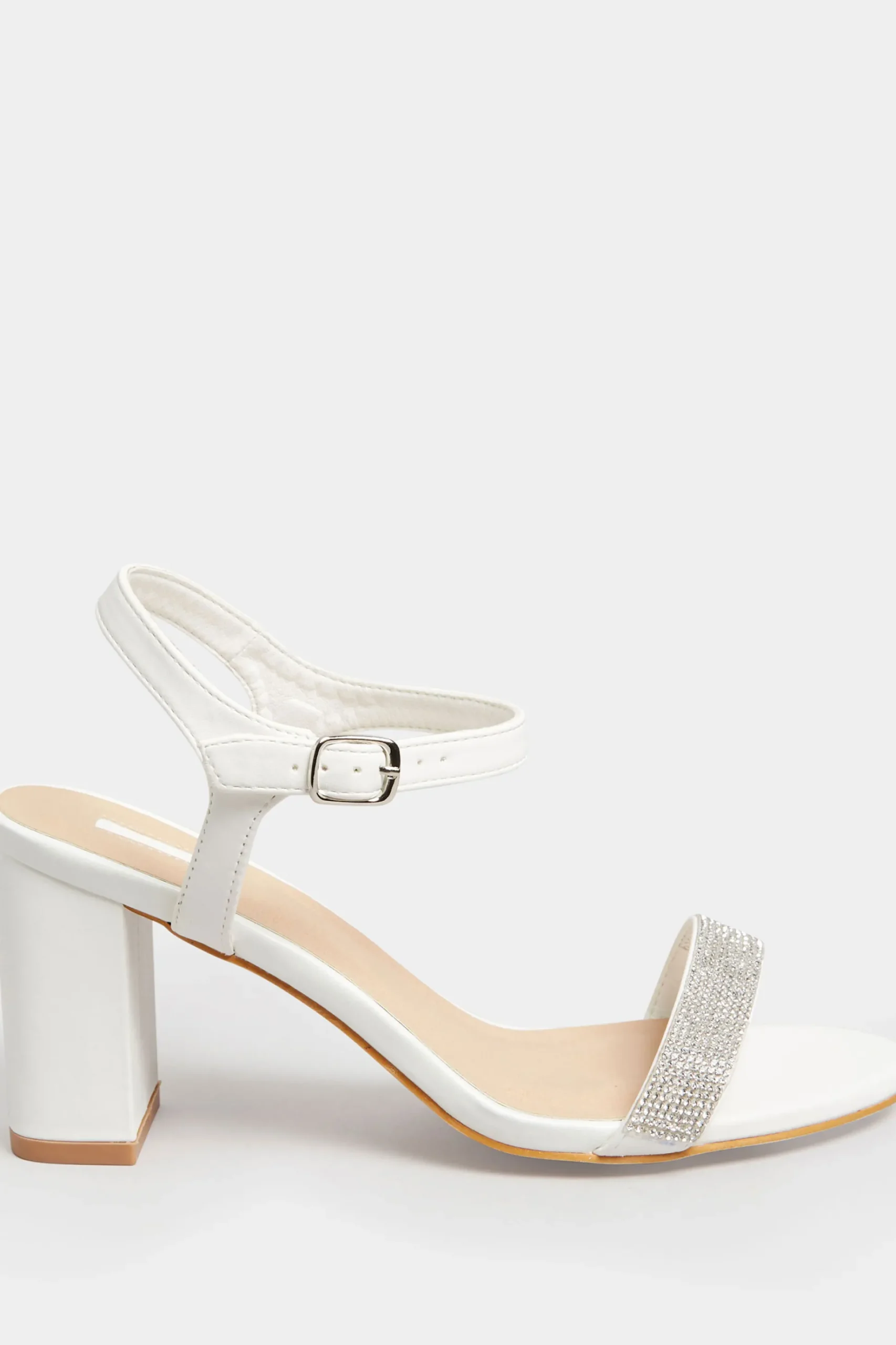 Limited Collection Limited Collection White Diamante Block Heel Sandal In Wide E Fit & Extra Wide Eee Fit