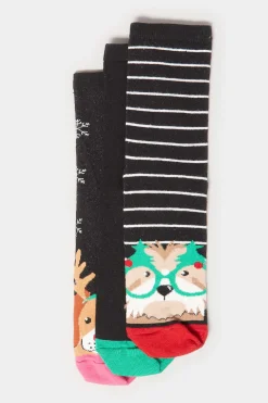 Lts Lts 3 Pack Black Christmas Dog Novelty Ankle Socks