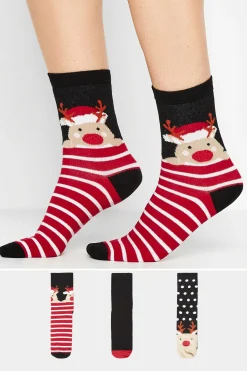 Lts Lts 3 Pack Black Novelty Reindeer Ankle Socks