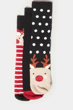 Lts Lts 3 Pack Black Novelty Reindeer Ankle Socks