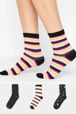Lts Lts 3 Pack Black Star & Stripe Print Ankle Socks