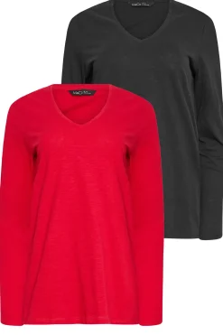 M&Co M&Co 2 Pack Black & Red V-Neck T-Shirts