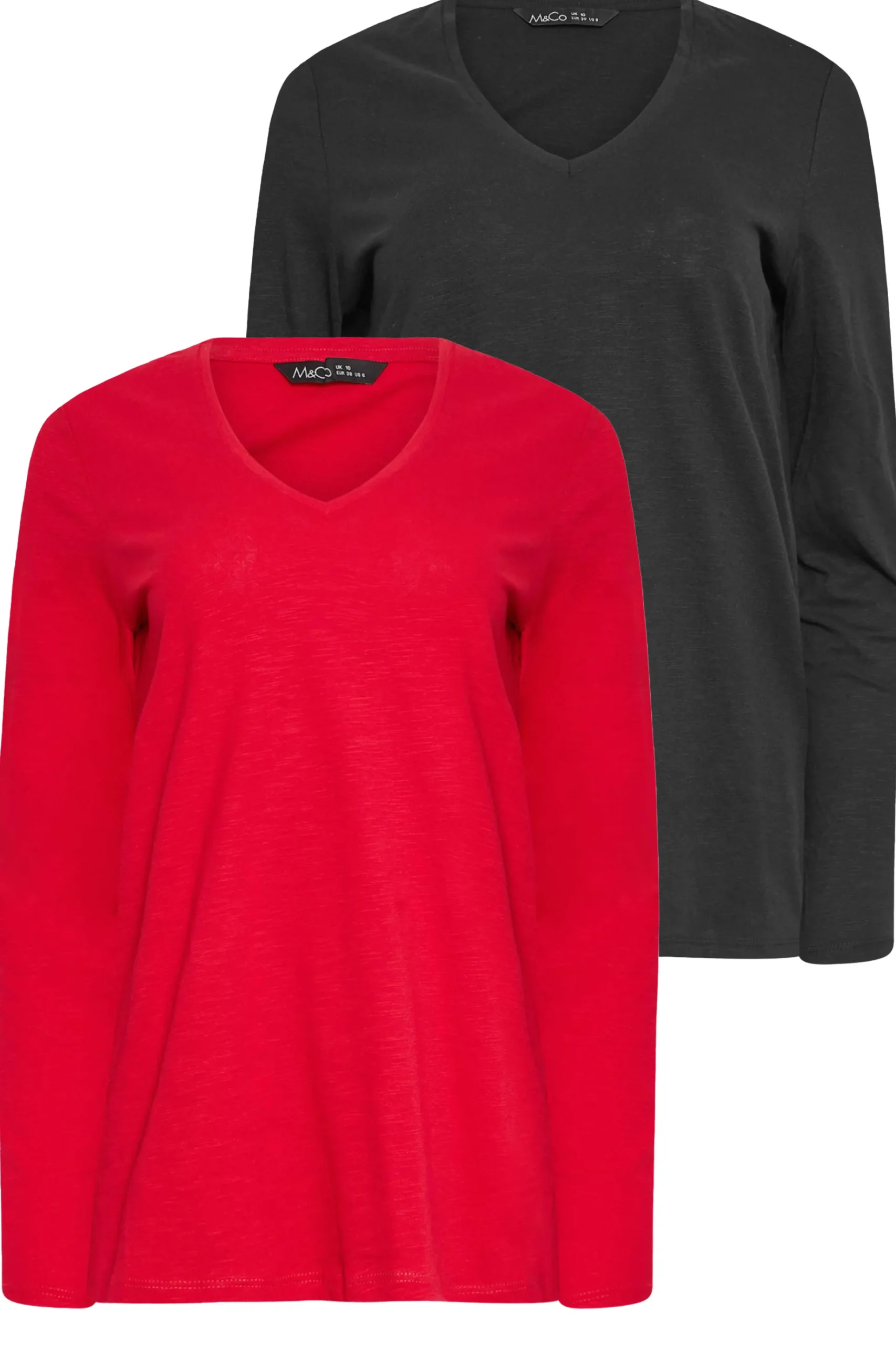 M&Co M&Co 2 Pack Black & Red V-Neck T-Shirts