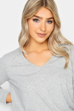 M&Co M&Co Grey V-Neck Long Sleeve T-Shirt