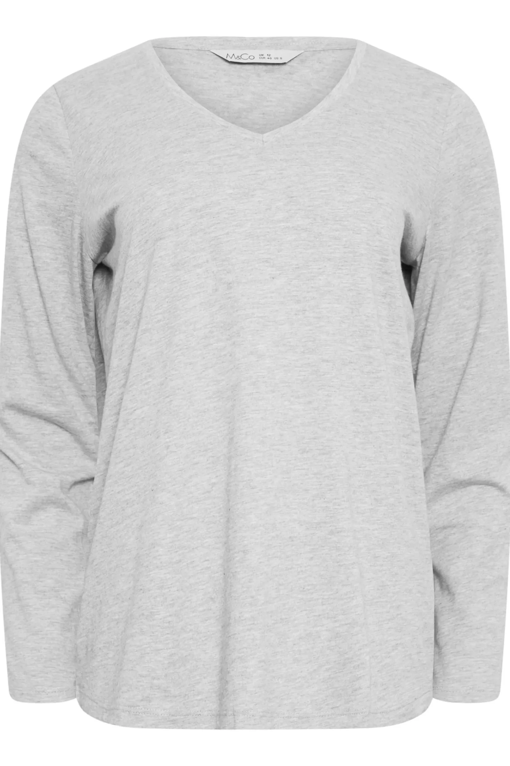 M&Co M&Co Grey V-Neck Long Sleeve T-Shirt
