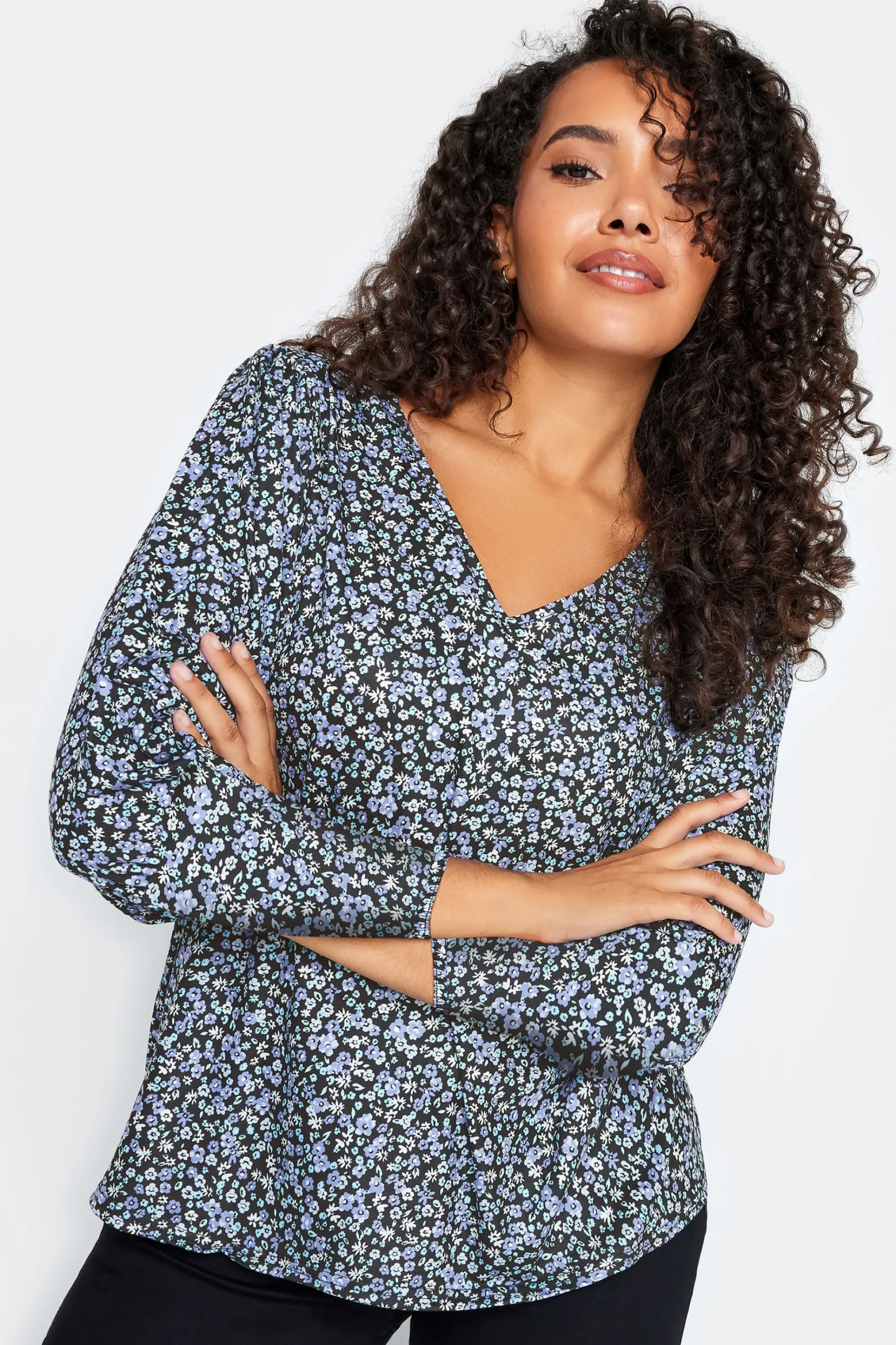 M&Co Petites M&Co Petite Blue Ditsy Floral Print Top