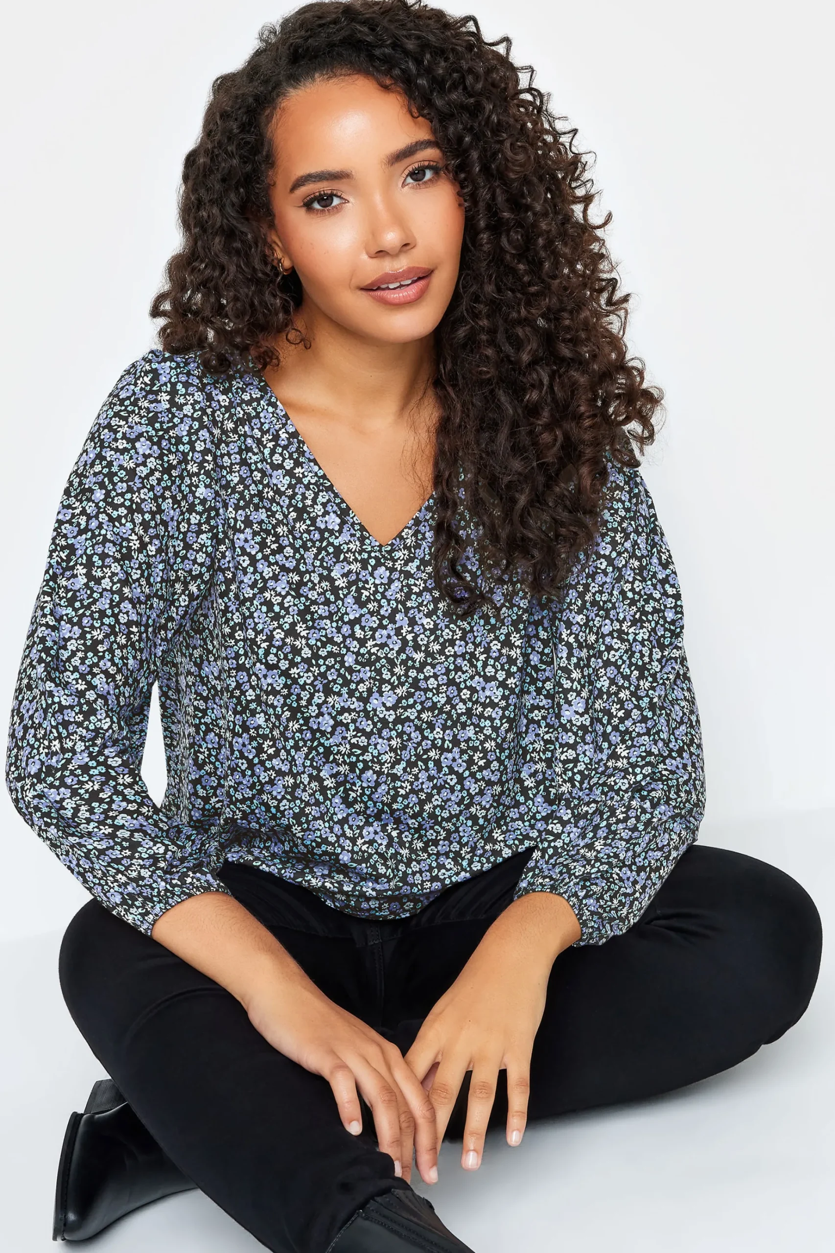 M&Co Petites M&Co Petite Blue Ditsy Floral Print Top