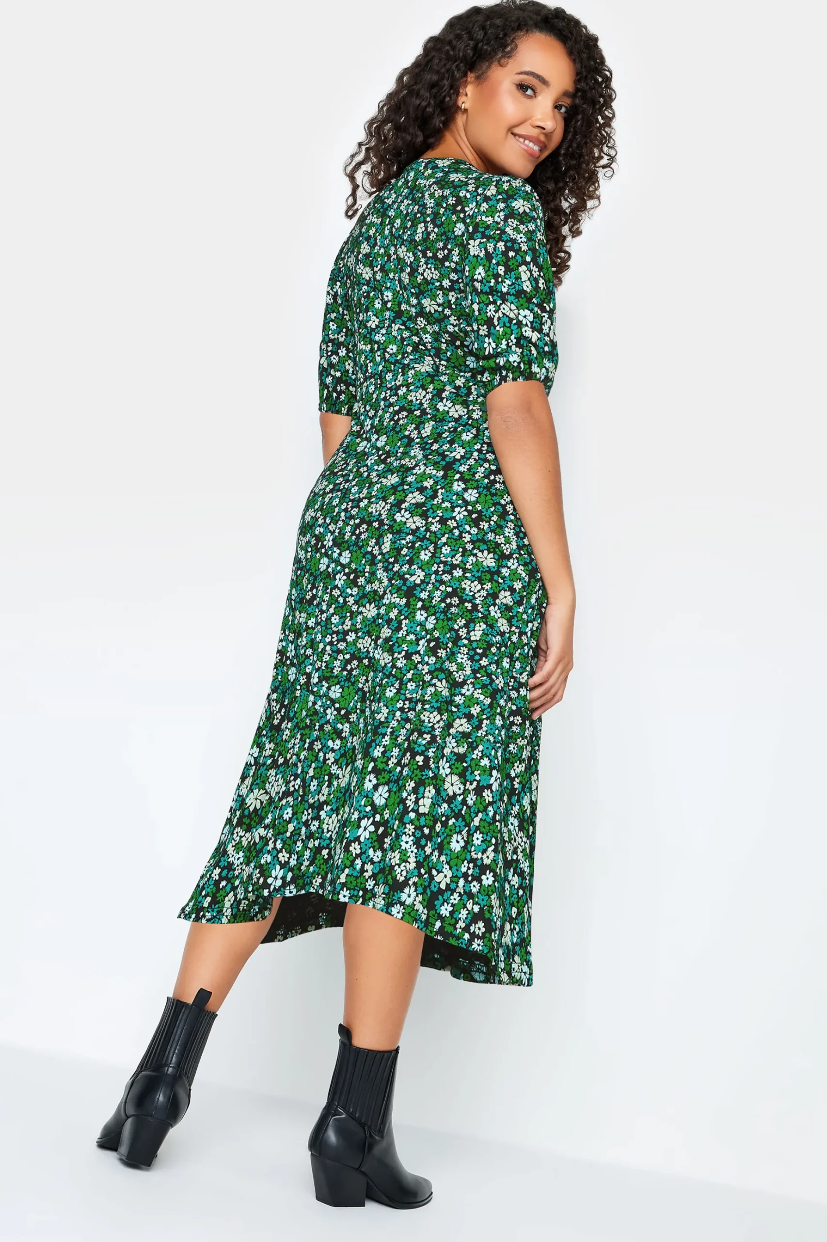 M&Co Petites M&Co Petite Green Ditsy Floral Print Midi Dress