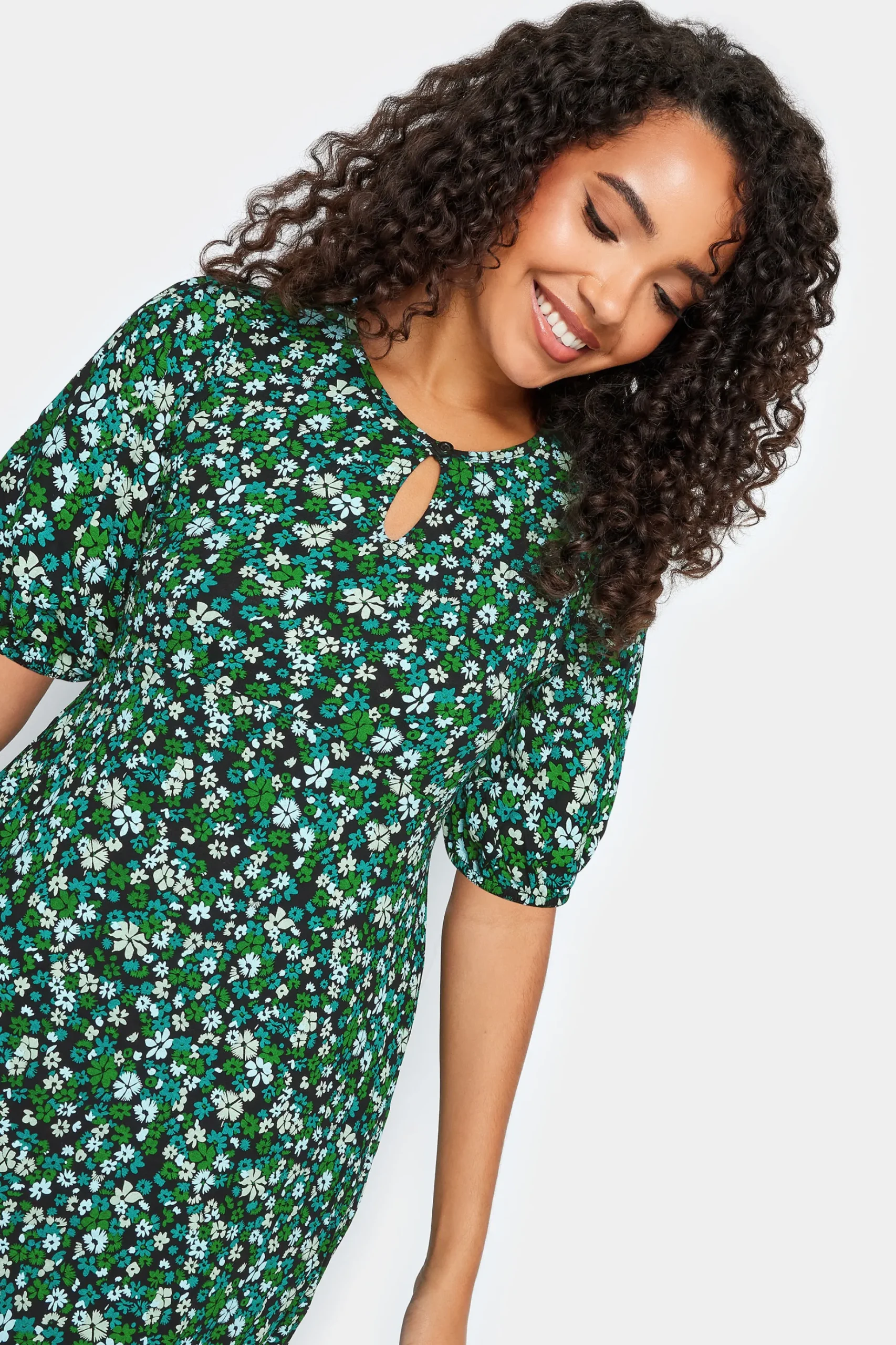 M&Co Petites M&Co Petite Green Ditsy Floral Print Midi Dress