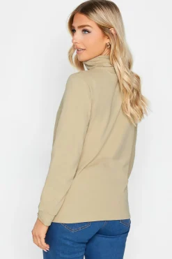 M&Co Womens M&Co Beige Brown Turtle Neck Long Sleeve Cotton Blend Top