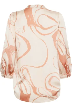 M&Co Womens M&Co Beige Brown Abstract Print 3/4 Sleeve Blouse