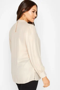 M&Co Womens M&Co Beige Brown Keyhole Back High Neck Blouse