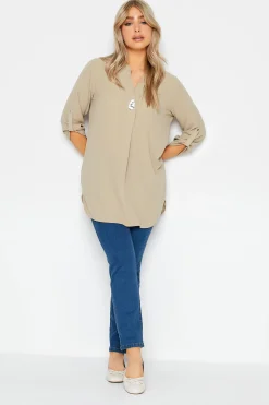 M&Co Womens M&Co Beige Brown Long Sleeve Button Blouse