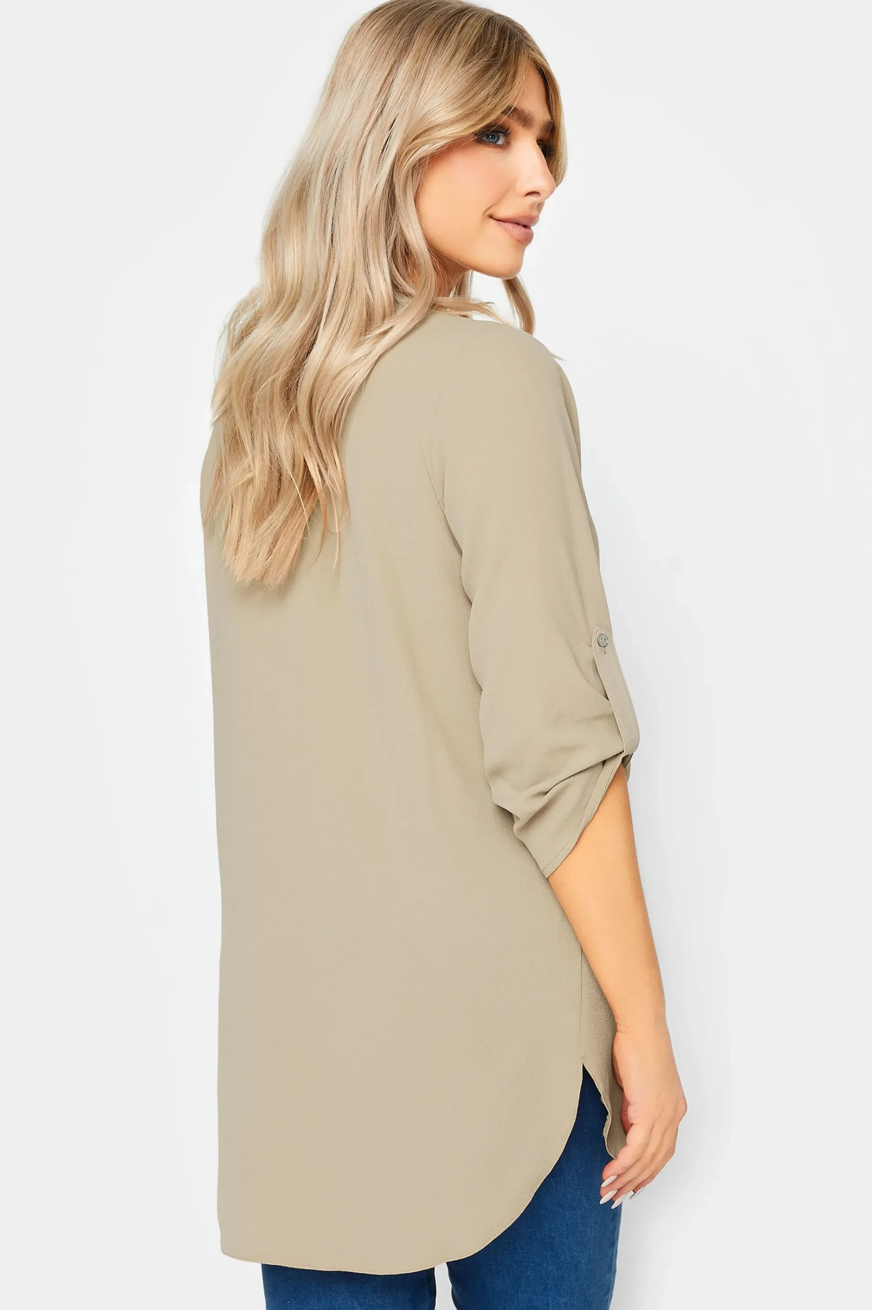 M&Co Womens M&Co Beige Brown Long Sleeve Button Blouse