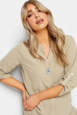M&Co Womens M&Co Beige Brown Long Sleeve Button Blouse