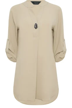 M&Co Womens M&Co Beige Brown Long Sleeve Button Blouse