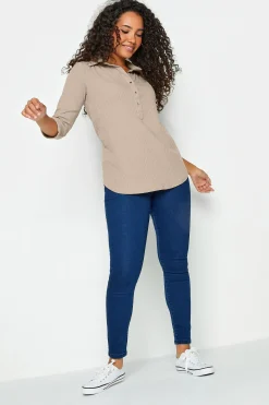 M&Co Womens M&Co Beige Brown Ribbed V-Neck Shirt