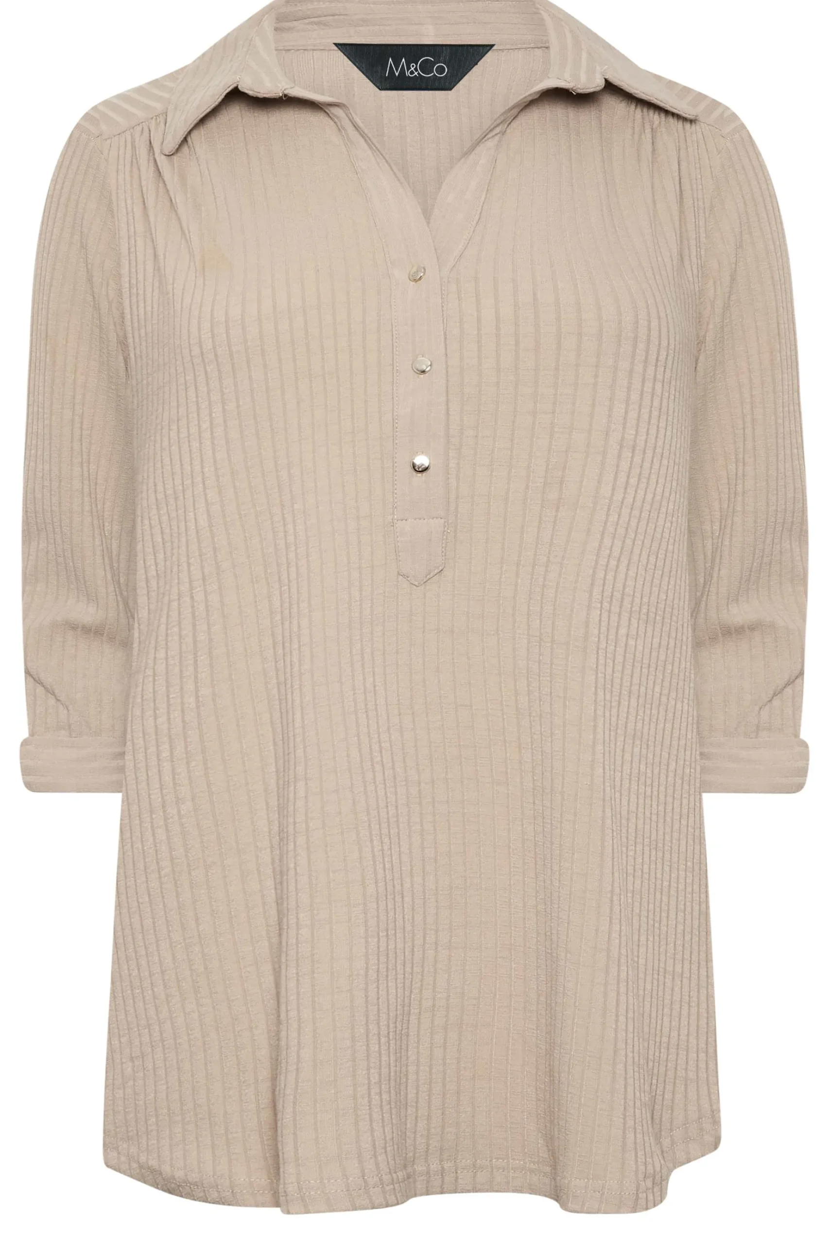 M&Co Womens M&Co Beige Brown Ribbed V-Neck Shirt