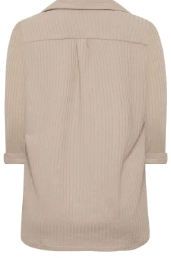 M&Co Womens M&Co Beige Brown Ribbed V-Neck Shirt