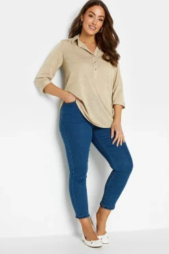 M&Co Womens M&Co Beige Brown Glitter Half Placket Shirt