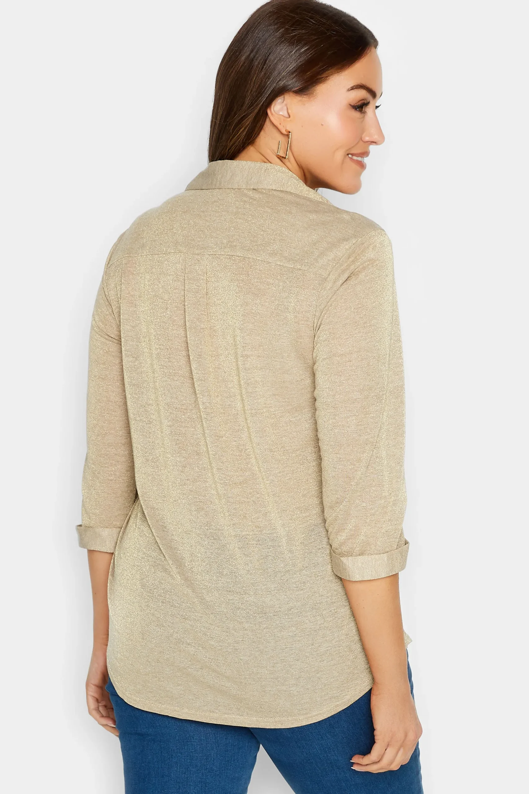 M&Co Womens M&Co Beige Brown Glitter Half Placket Shirt