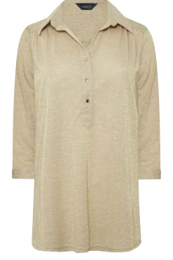 M&Co Womens M&Co Beige Brown Glitter Half Placket Shirt
