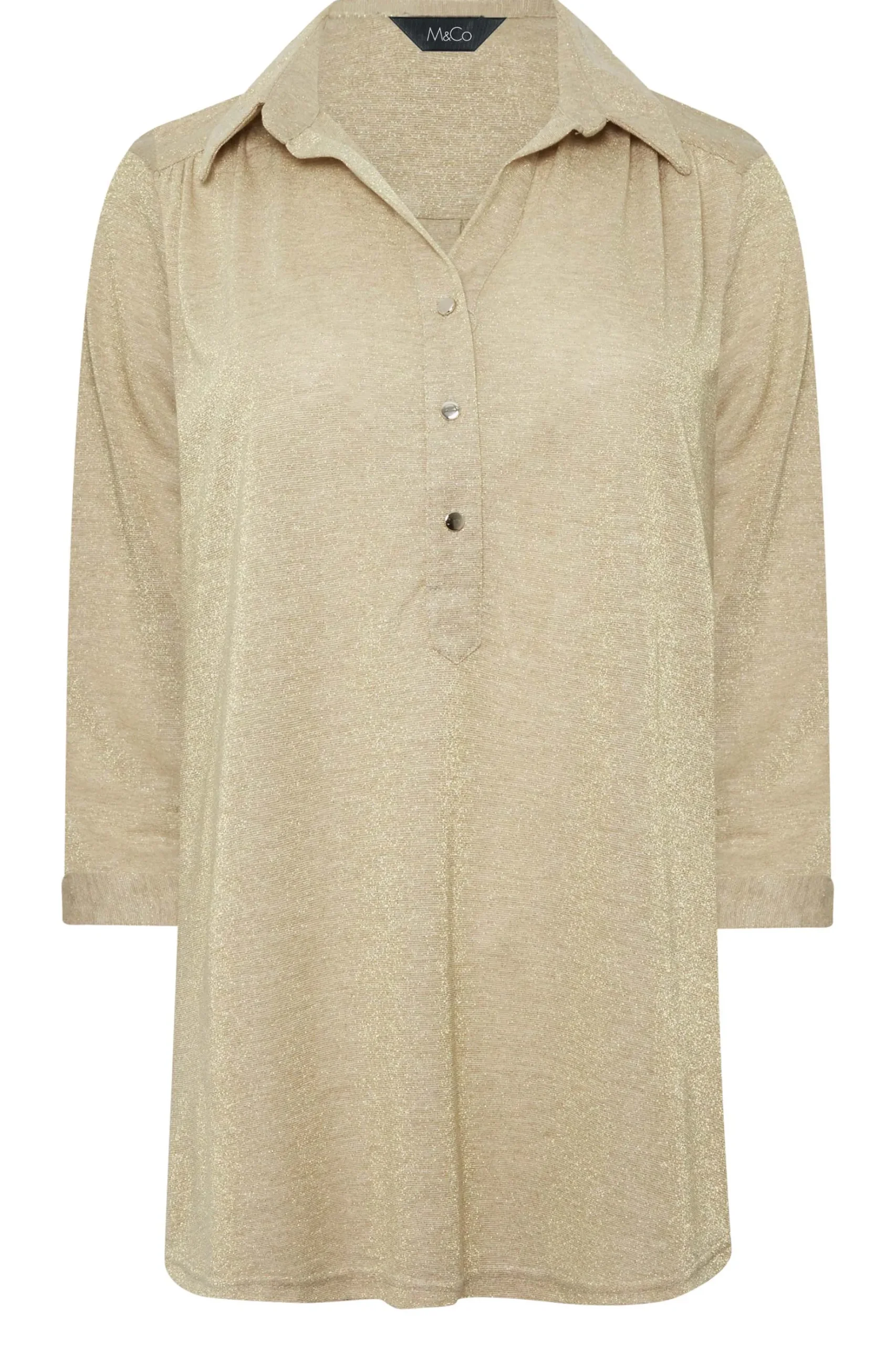 M&Co Womens M&Co Beige Brown Glitter Half Placket Shirt