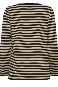 M&Co Womens M&Co Beige Brown Stripe V-Neck Cotton Long Sleeve T-Shirt