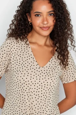 M&Co Womens M&Co Beige Brown Spot Print Tie Detail T-Shirt