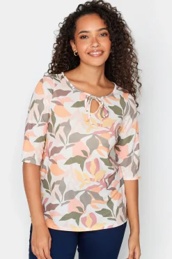 M&Co Womens M&Co Beige Brown Floral Tie Front Top