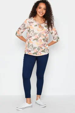 M&Co Womens M&Co Beige Brown Floral Tie Front Top