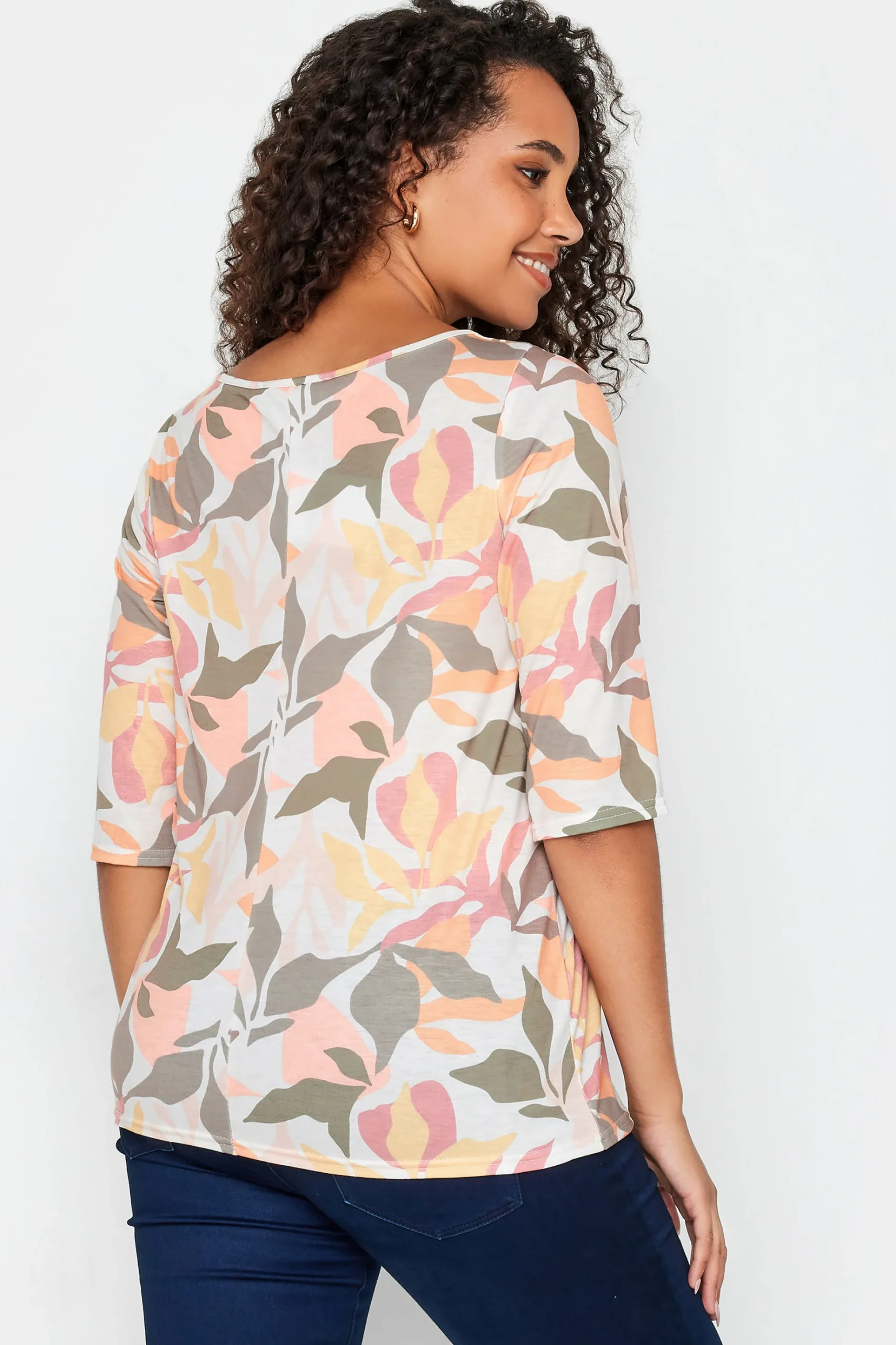 M&Co Womens M&Co Beige Brown Floral Tie Front Top